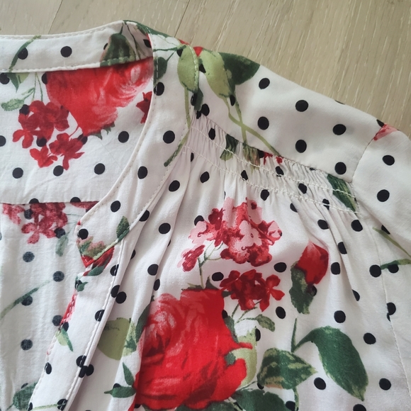 Retro Inspired Floral 🌹 Polkadot 3/4 Sleeve Top - Picture 4 of 6